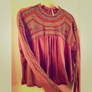 Embroidered Long Sleeve Swing Top